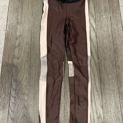 Womens Koral Shiny Brown Beige Spandex Leggings XS